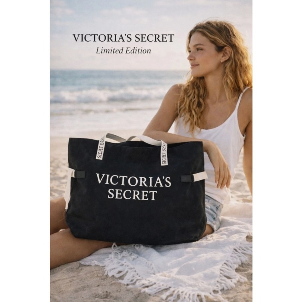 NEW Victoria Secret 2018 Limited Edition Black Canvas Weekender Tote Bag Black